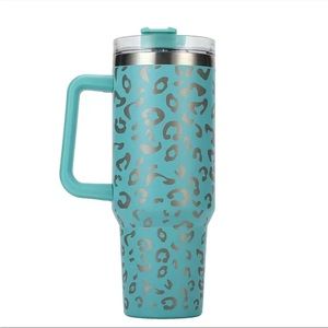 40oz leopard print stainless steel tumbler, large capacity leak proof straw MINT